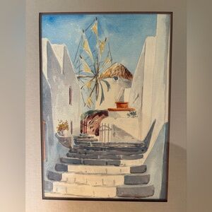 George Papadoperakis Mediterranean Street Scene Watercolor